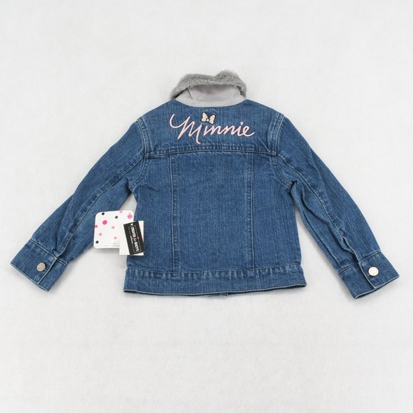Disney Minnie Mouse Jacket Toddler Girls Faux Fur Trim Long Sleeve Denim Blue 2T - Picture 6 of 7